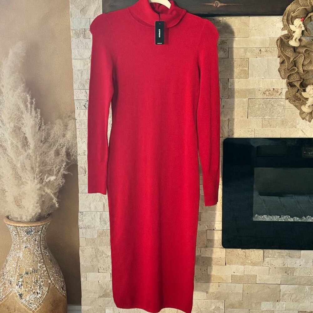 Express Red Turtleneck Sweater Dress NWT Size XS